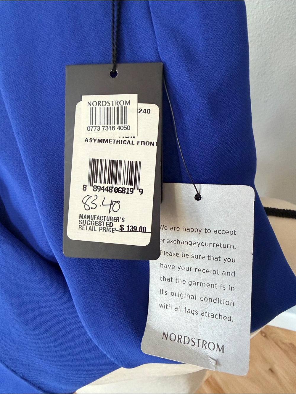 NWT Adrianna Papell Royal Blue Draped Asymmetrical V-Neck Dress - Size 6 - Picture 9 of 11